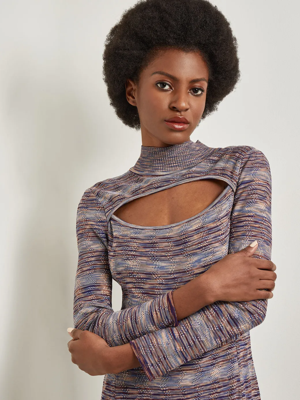 Modern Fit-and-Flare Melange Knit Cutout Maxi Dress|Misook Discount