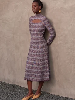 Modern Fit-and-Flare Melange Knit Cutout Maxi Dress|Misook Discount