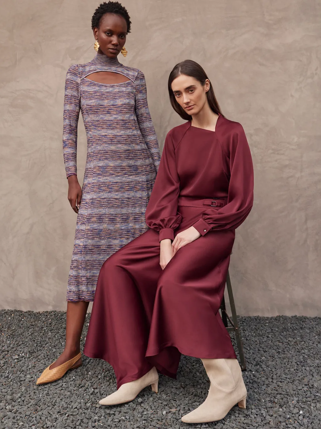 Modern Fit-and-Flare Melange Knit Cutout Maxi Dress|Misook Discount