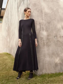 Modern Fit-and-Flare Sequin Princess Seam Knit Maxi Dress|Misook Fashion