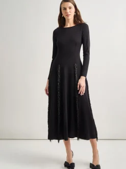 Modern Fit-and-Flare Sequin Princess Seam Knit Maxi Dress|Misook Fashion