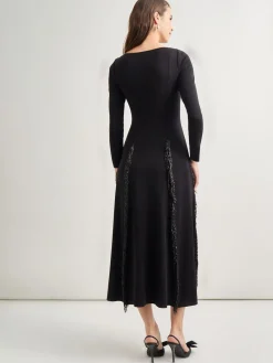 Modern Fit-and-Flare Sequin Princess Seam Knit Maxi Dress|Misook Fashion