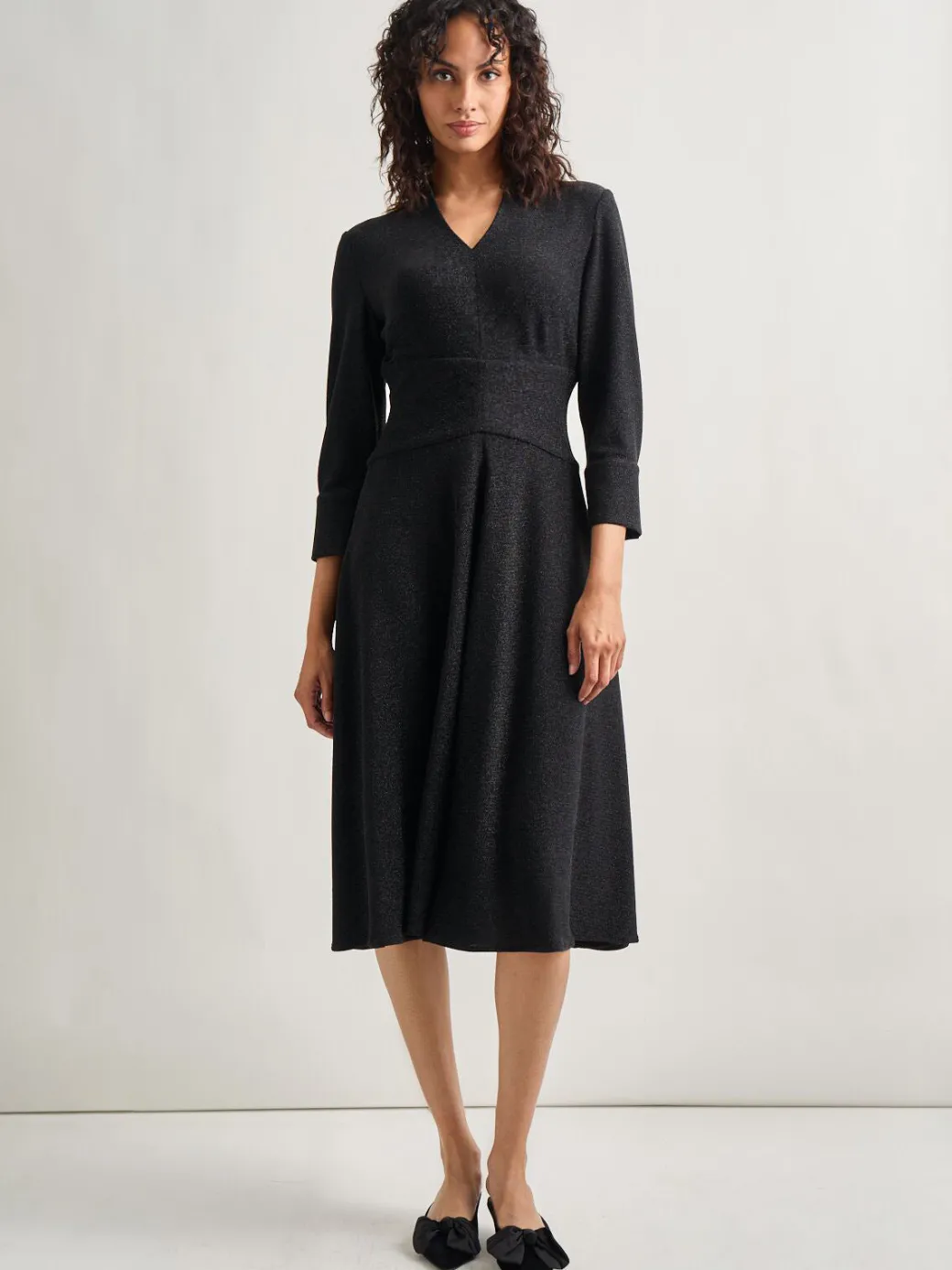 Modern Fit-and-Flare Sparkle Stretch Woven Midi Dress|Misook Discount