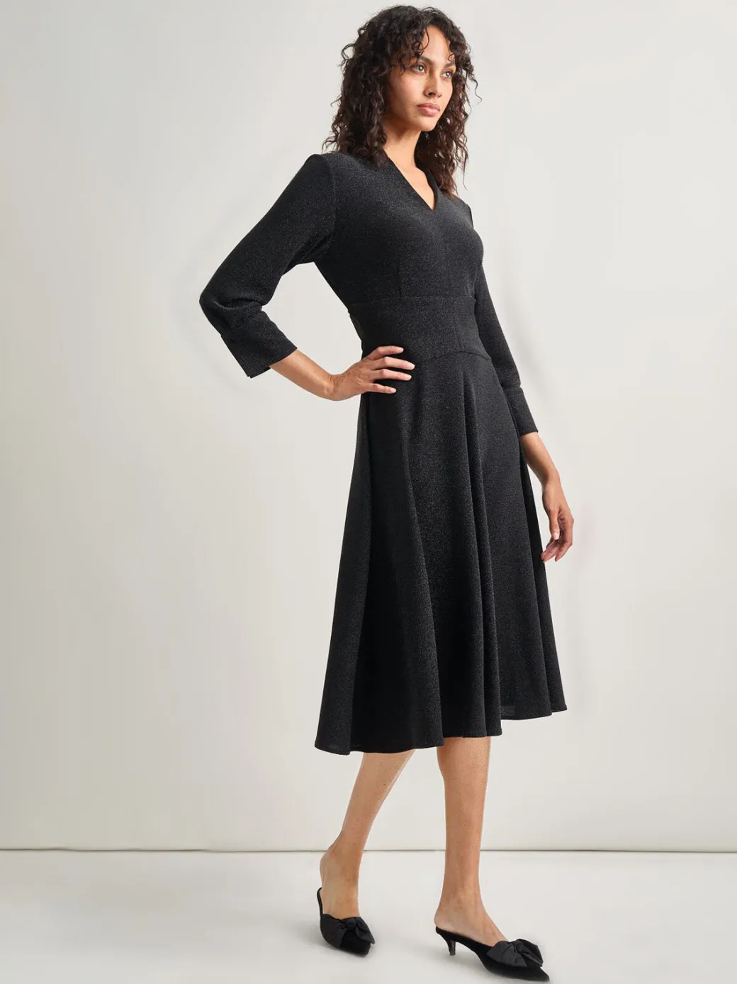 Modern Fit-and-Flare Sparkle Stretch Woven Midi Dress|Misook Discount