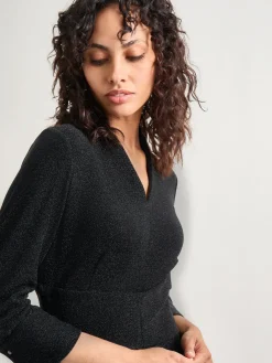 Modern Fit-and-Flare Sparkle Stretch Woven Midi Dress|Misook Discount