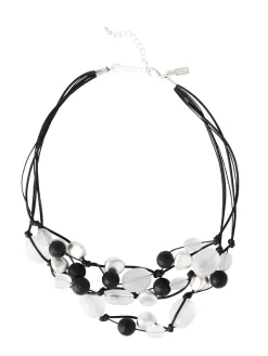 Multi-Cord Matte Black & White Crystal Necklace|Misook Clearance