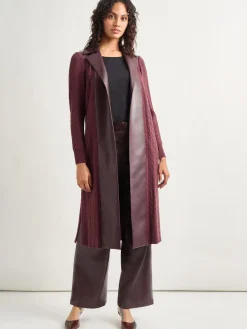 Notched Collar Long Mixed Media Jacket|Misook Hot