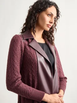 Notched Collar Long Mixed Media Jacket|Misook Hot