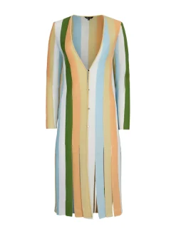 Open Neck Heritage Fit Jacket - Striped Intarsia Knit Fringe Hem|Misook Sale