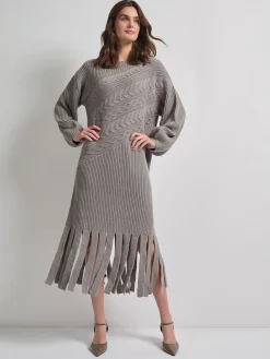Oversized Cable Knit Wool Blended Sheath Maxi Dress|Misook Best