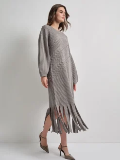 Oversized Cable Knit Wool Blended Sheath Maxi Dress|Misook Best