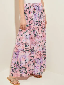 Pink Pleated Skirt - Floral Maxi Skirt ||Misook Hot
