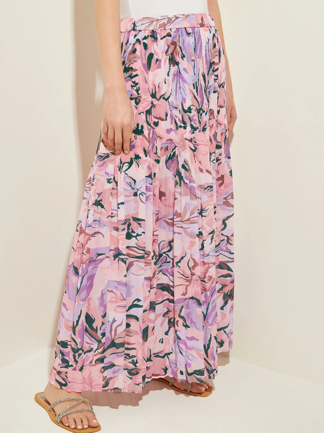 Pink Pleated Skirt - Floral Maxi Skirt ||Misook Hot
