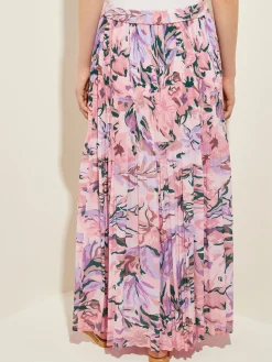 Pink Pleated Skirt - Floral Maxi Skirt ||Misook Hot