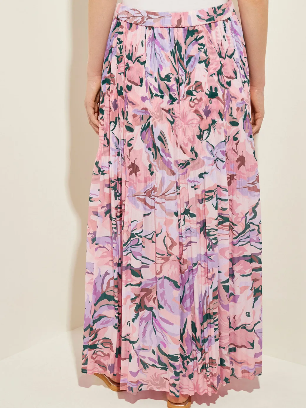Pink Pleated Skirt - Floral Maxi Skirt ||Misook Hot
