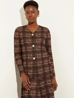 Plaid Button-Front Knit Jacket|Misook Fashion