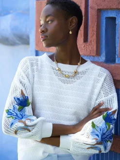 Pointelle Top - Balloon Sleeve Sweater ||Misook Clearance