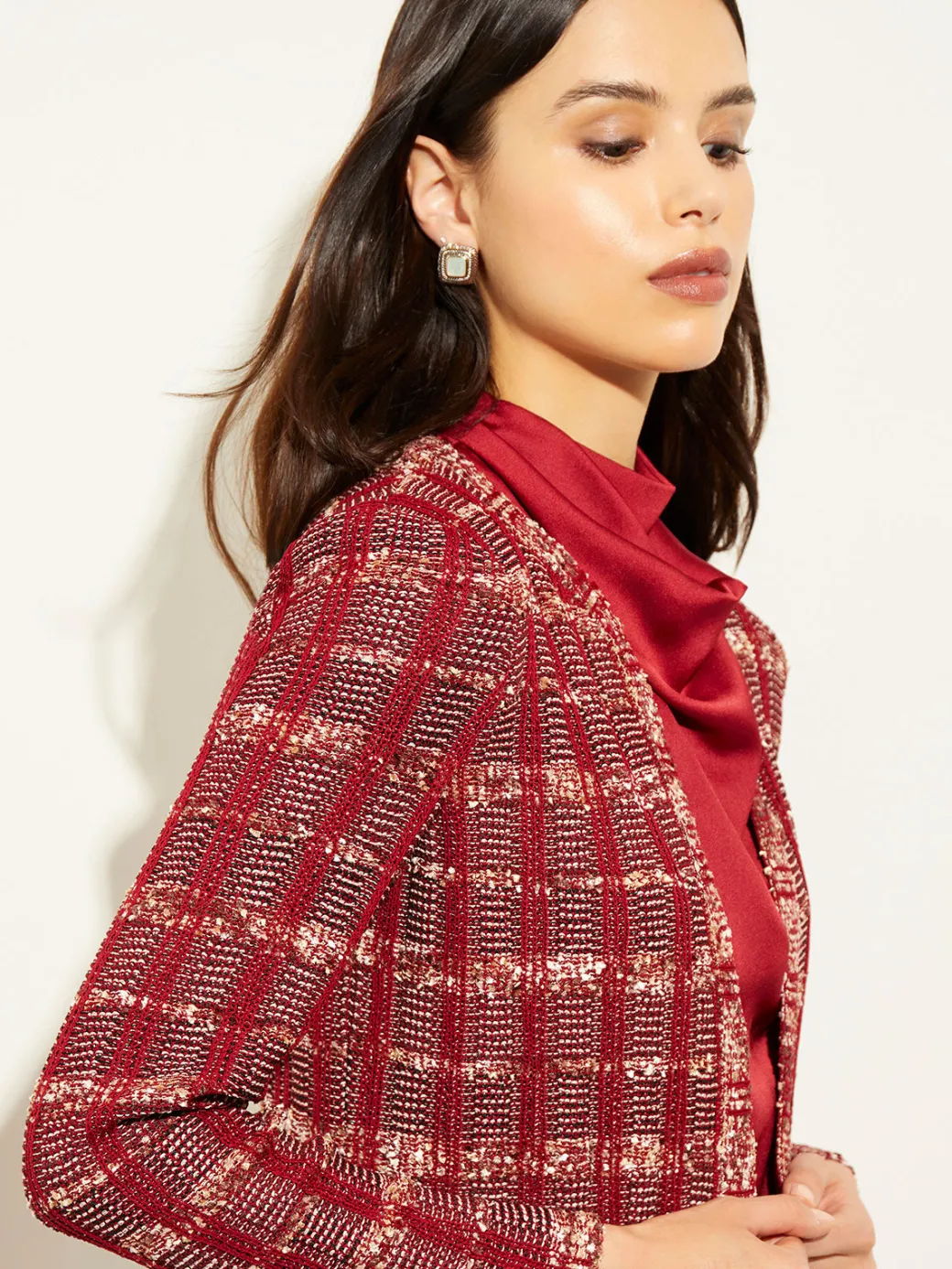 Red Plaid Jacket - Womens Tweed Jacket ||Misook Clearance
