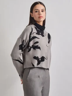 Relaxed Fit Abstract Floral Soft Knit Jacket|Misook Best
