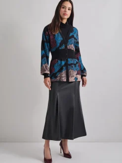 Relaxed Fit Abstract Inset Waist Jacquard Knit Cardigan|Misook Online