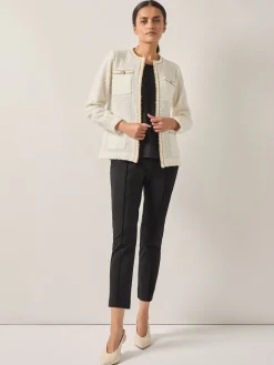 Relaxed Fit Boucle Lurex Crochet Trim Knit Jacket|Misook Sale