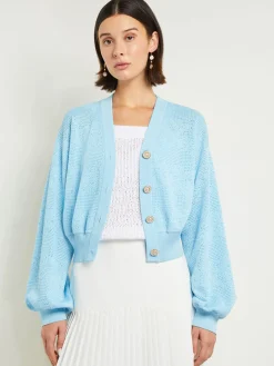 Relaxed Fit Button Front Jacket - Balloon Sleeve Soft Burnout Knit|Misook Discount