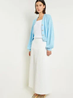 Relaxed Fit Button Front Jacket - Balloon Sleeve Soft Burnout Knit|Misook Discount