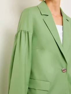 Relaxed Fit One Button Jacket - Balloon Sleeve Relaxed Woven|Misook Clearance