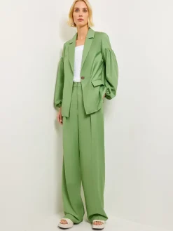 Relaxed Fit One Button Jacket - Balloon Sleeve Relaxed Woven|Misook Clearance