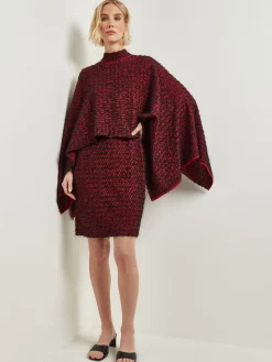 Relaxed Fit Two-Tone Eyelash Knit Poncho|Misook Sale