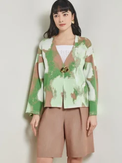 Removable Pin Crossover Jacket - Bell Sleeve Recycled Jacquard Knit|Misook Outlet