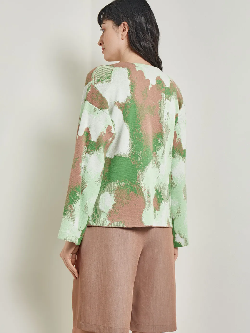 Removable Pin Crossover Jacket - Bell Sleeve Recycled Jacquard Knit|Misook Outlet