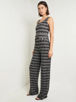 Rhinestone Accent Tweed Knit Jumpsuit|Misook Clearance