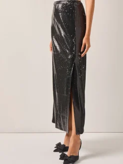 Sequin Novelty Woven Straight Maxi Skirt|Misook Hot
