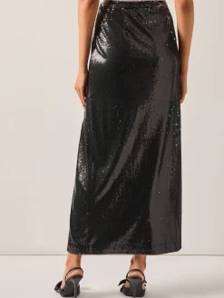 Sequin Novelty Woven Straight Maxi Skirt|Misook Hot