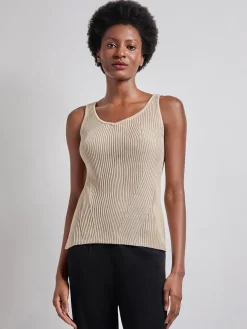 Shaped Ribbed Knit V-Neck Tank|Misook Online