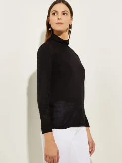 Sheer Inset Turtleneck|Misook Online