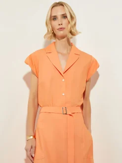 Short Puff-Sleeve Poplin Blouse|Misook Best