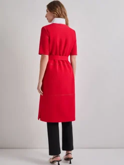 Short Sleeve Belted Stretch Crepe Duster|Misook Best