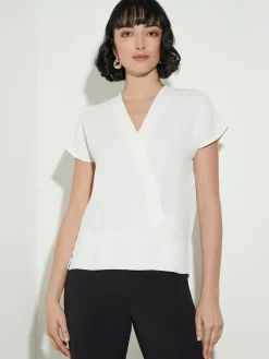 Short Sleeve V-Neck Crepe de Chine Blouse|Misook Fashion