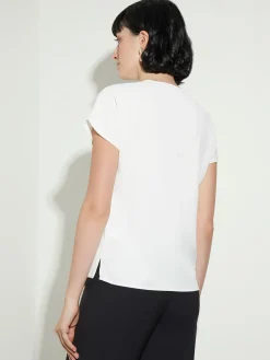 Short Sleeve V-Neck Crepe de Chine Blouse|Misook Fashion