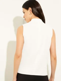 Sleeveless High Neck Draped Crepe de Chine Blouse|Misook Outlet