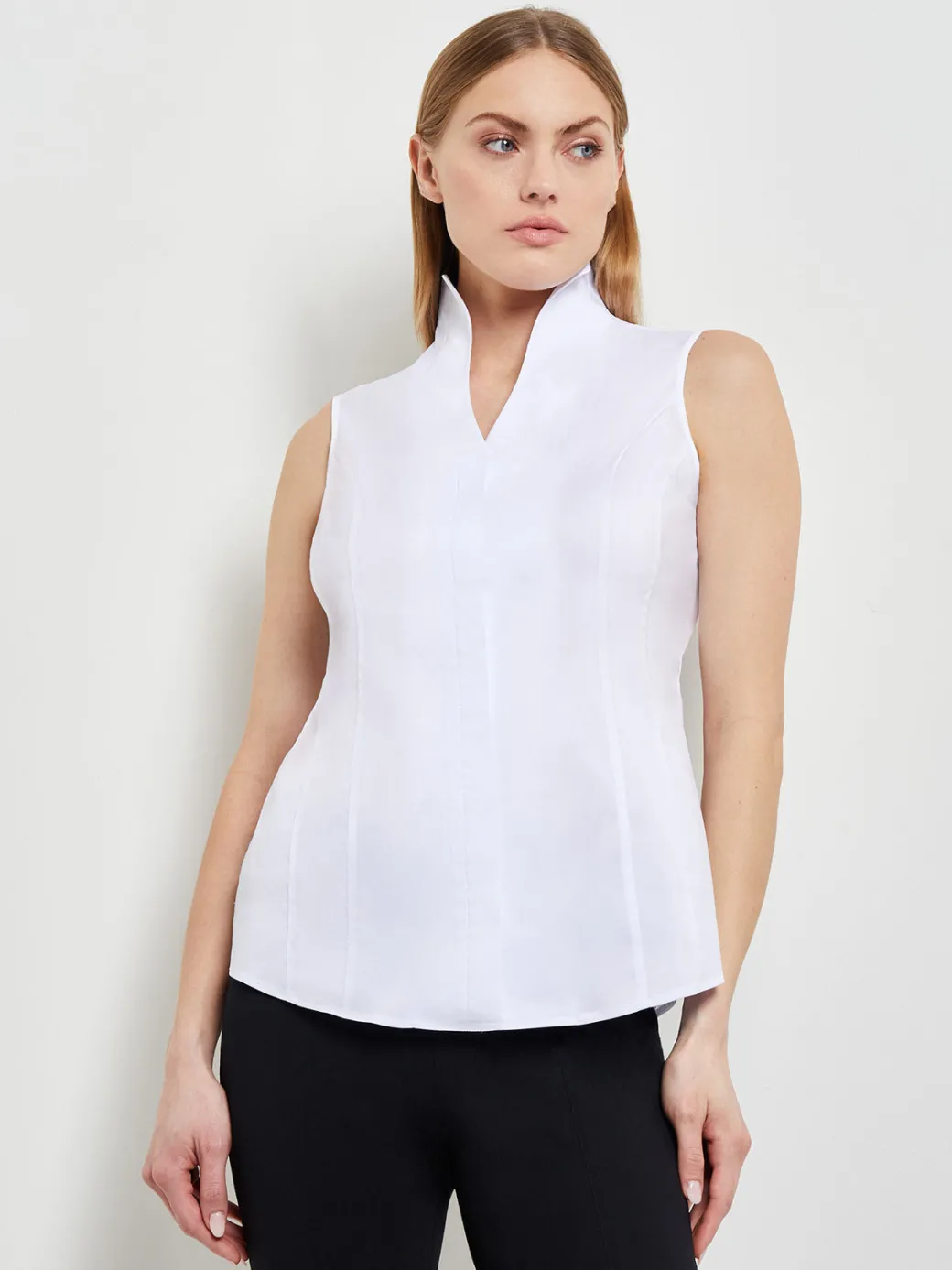 Sleeveless Stretch Cotton Blouse|Misook Fashion