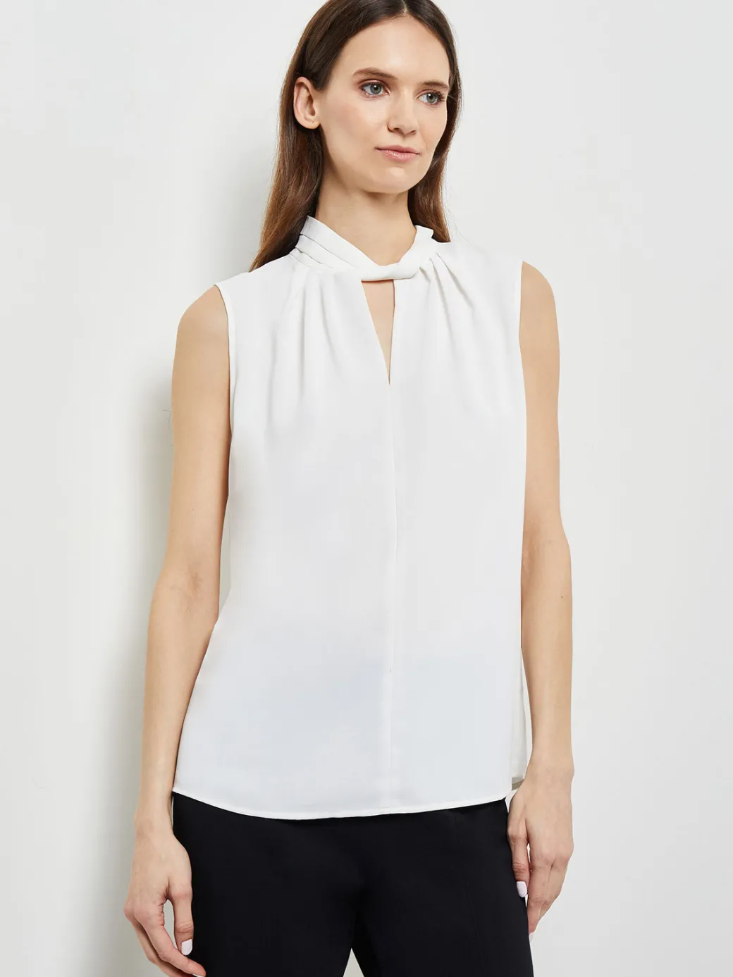 Sleeveless Twist Neck Crepe De Chine Blouse|Misook New