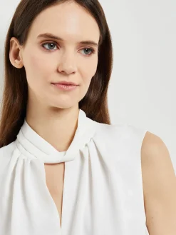 Sleeveless Twist Neck Crepe De Chine Blouse|Misook New