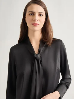 Solid Tie Neck Crepe de Chine Blouse|Misook Fashion