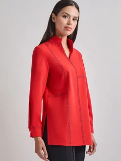 Soutache Detail Tonal Stretch Crepe Tunic|Misook New