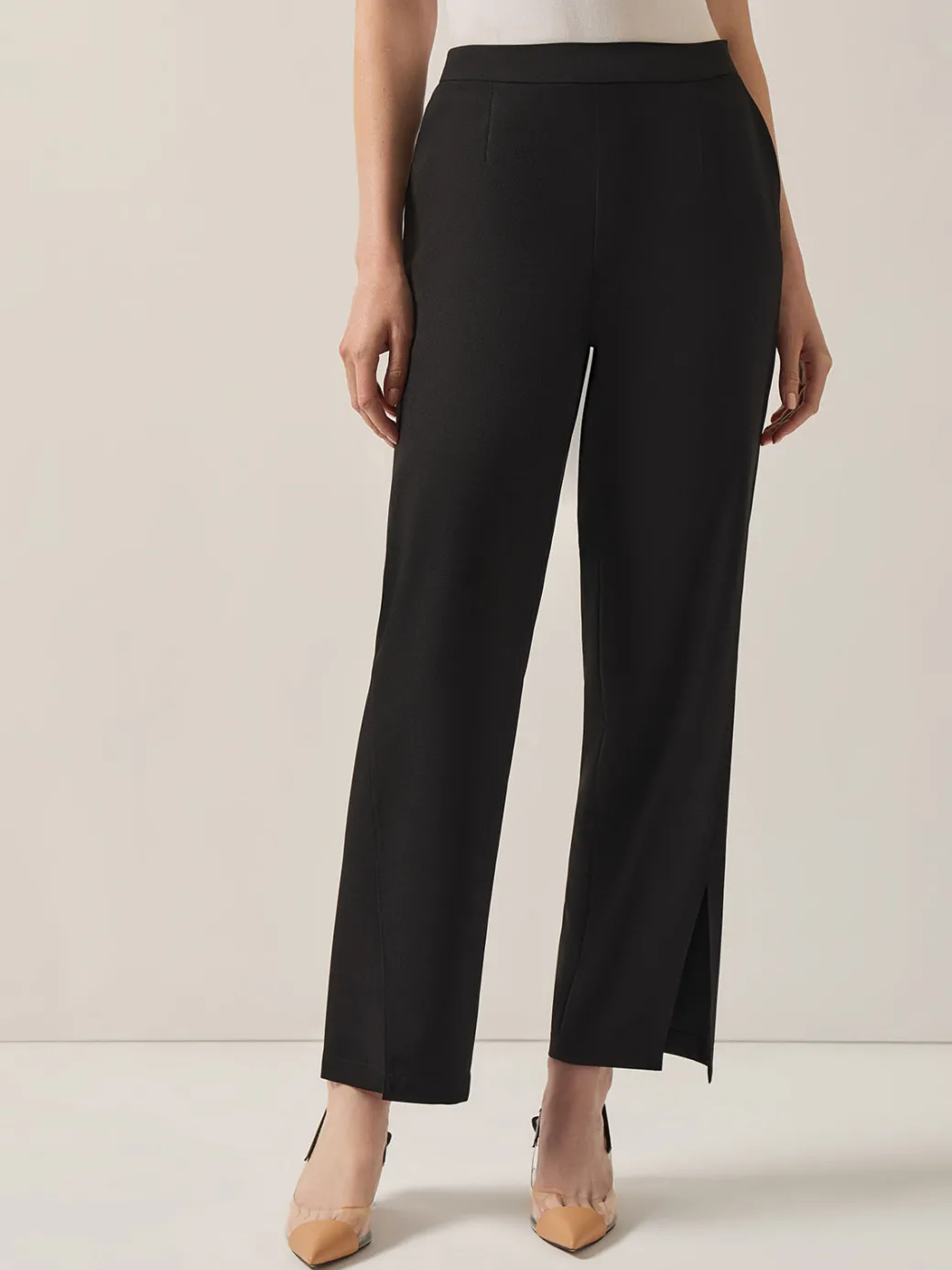 Split Hem Straight Leg Woven Pants|Misook Clearance