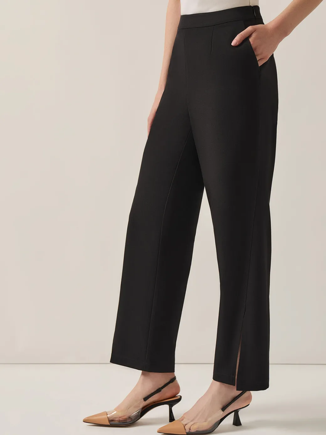Split Hem Straight Leg Woven Pants|Misook Clearance