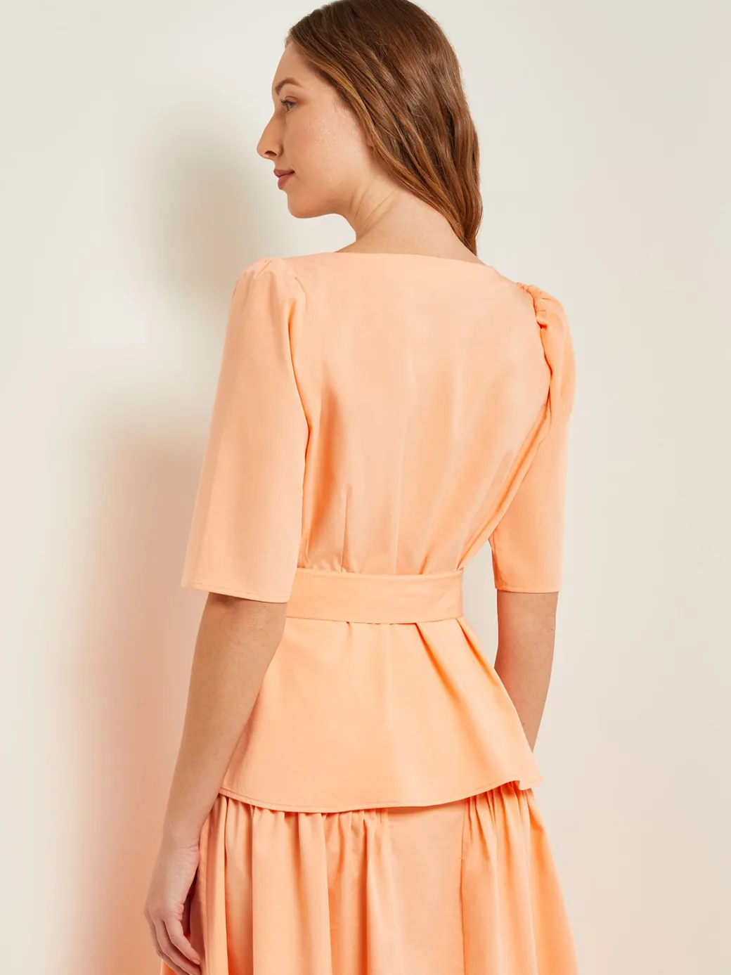 Square Neck Button Front Blouse - Belted Faux Cupro Silk|Misook Hot
